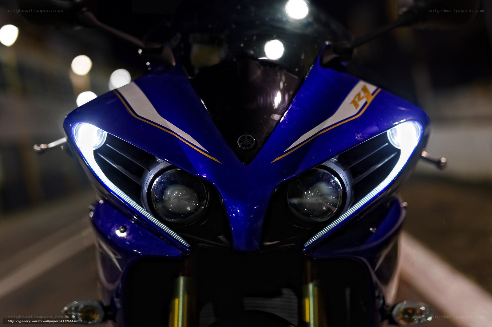 Blue Yamaha R1 motorcycle front view