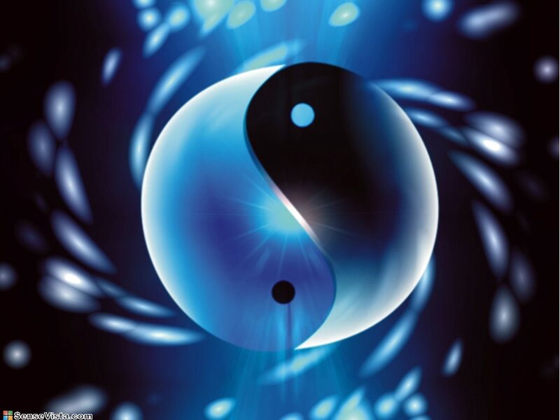 Blue yin-yang symbol with light effects