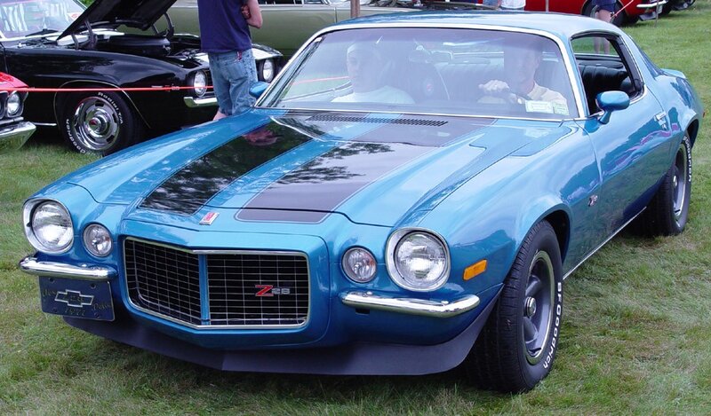 Blue Z28 muscle car at show