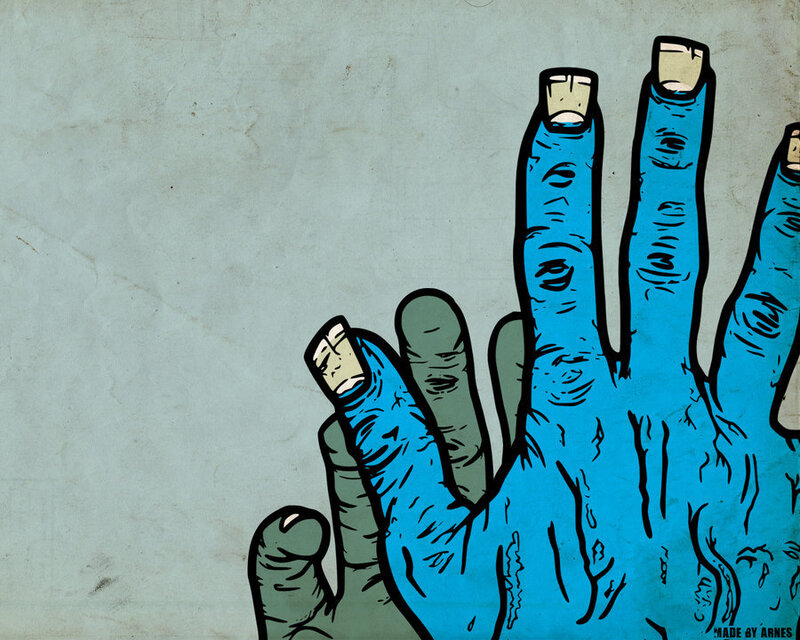 blue zombie hand illustration