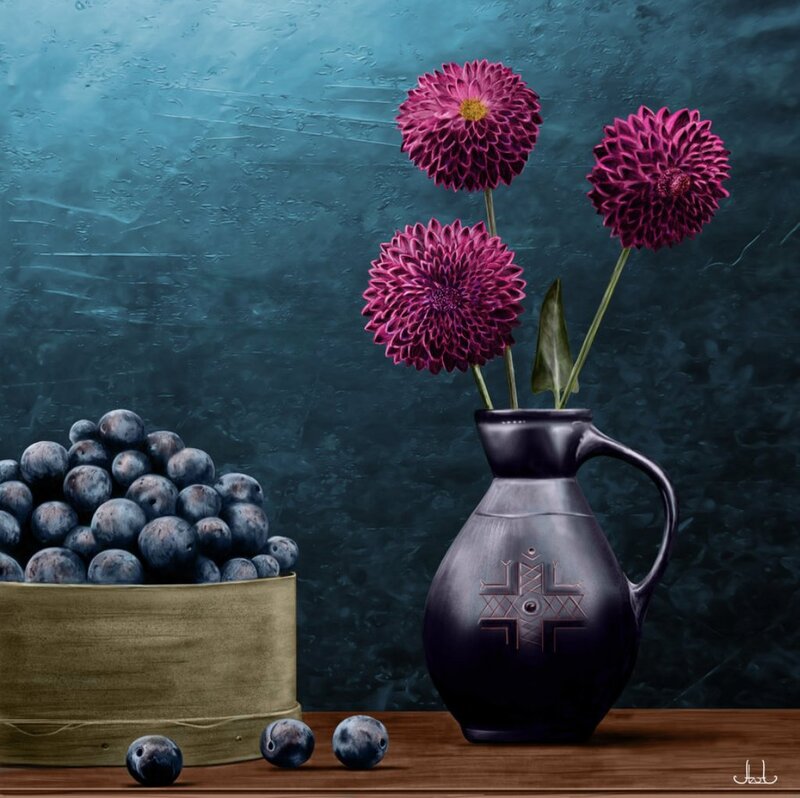 Blueberries and Flowers — Purple