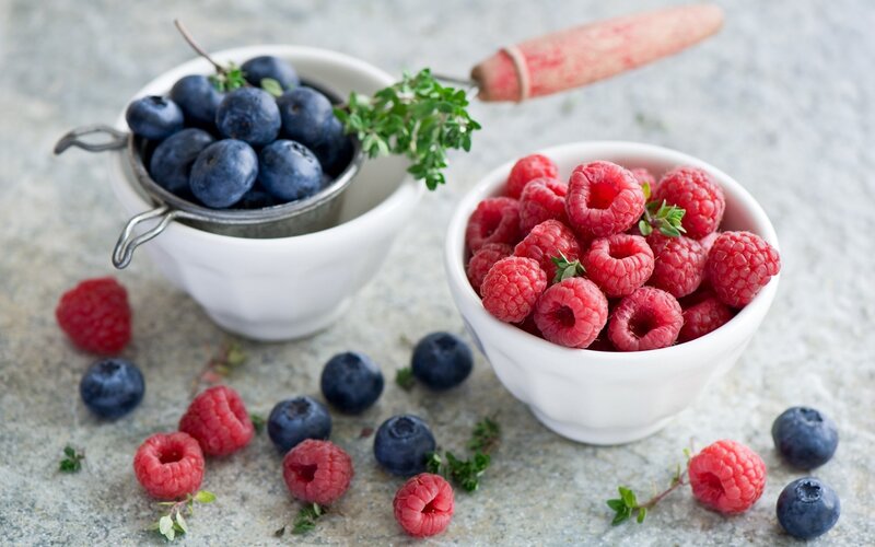 Blueberries and Raspberries — White