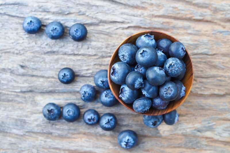 Blueberries in a Bowl — Blue, Calm, Photograph, Wooden Surface