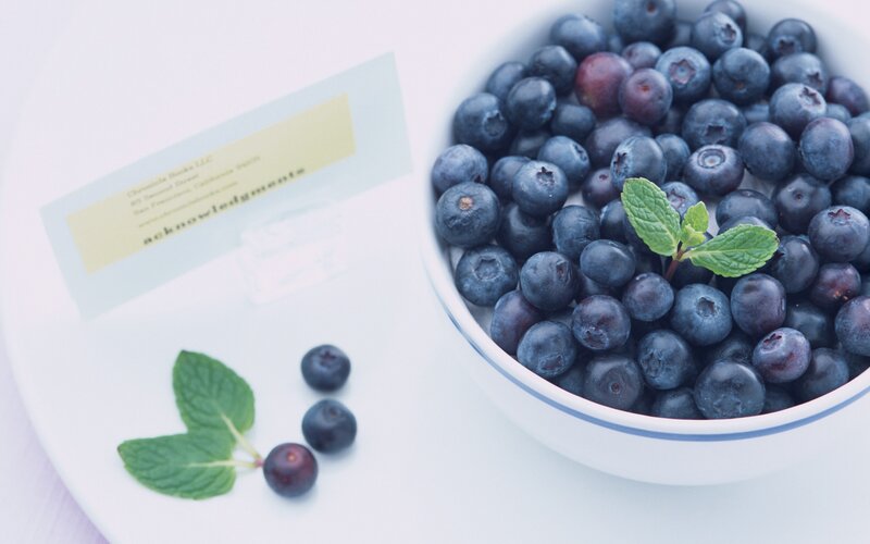 Blueberries in a Bowl — White