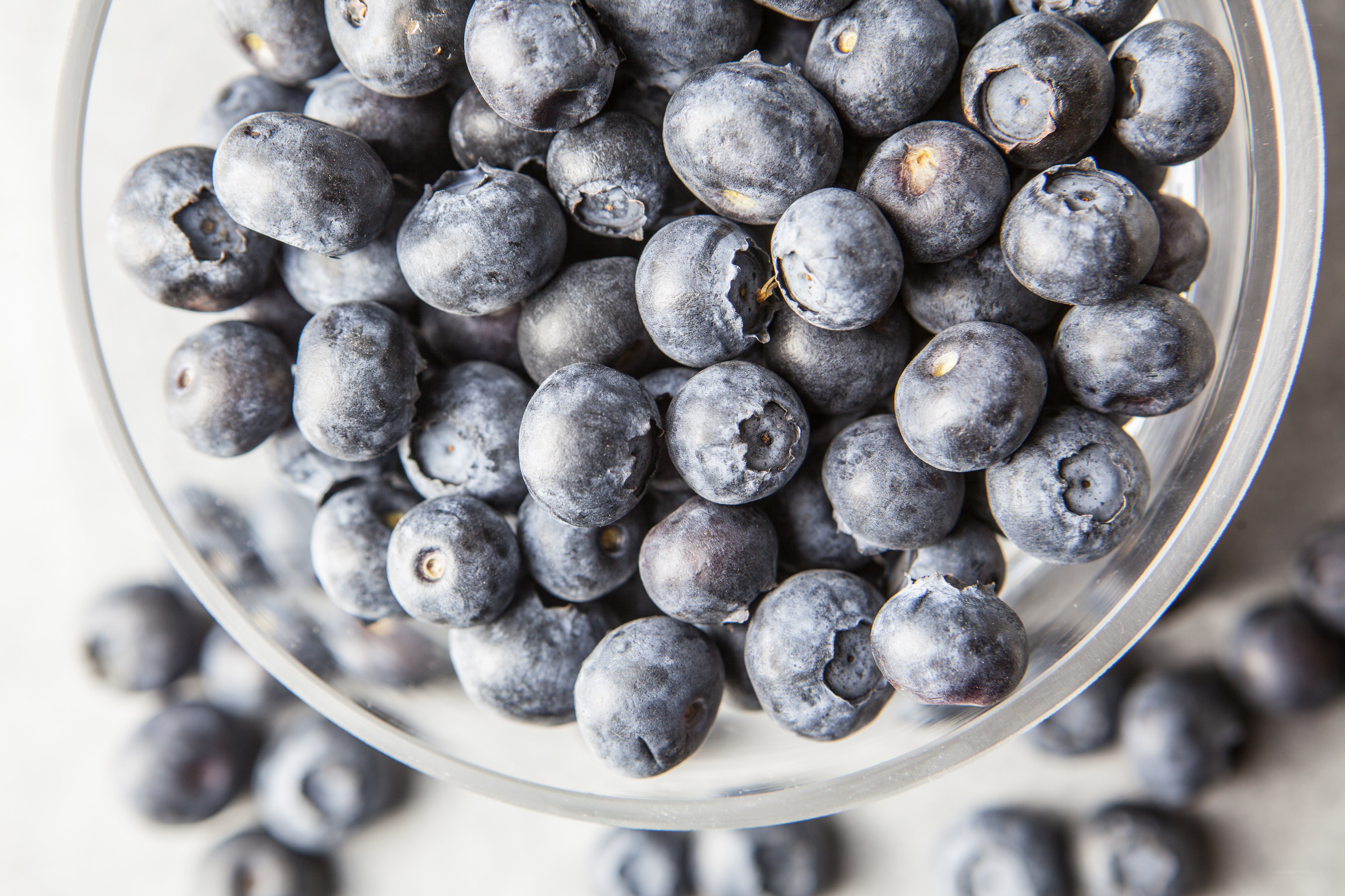 blueberries in a glass bowl