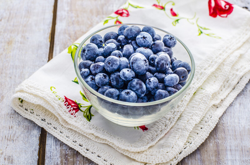 Blueberries in Glass Bowl