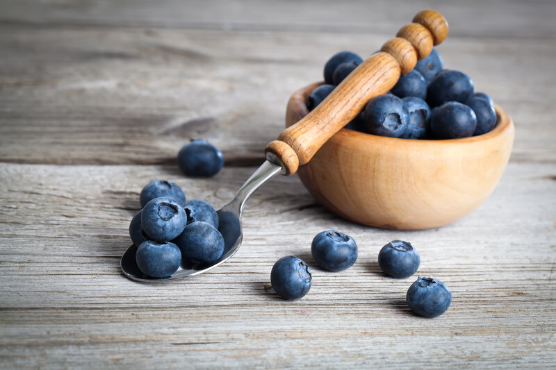 Blueberries in Wooden Bowl — Blue