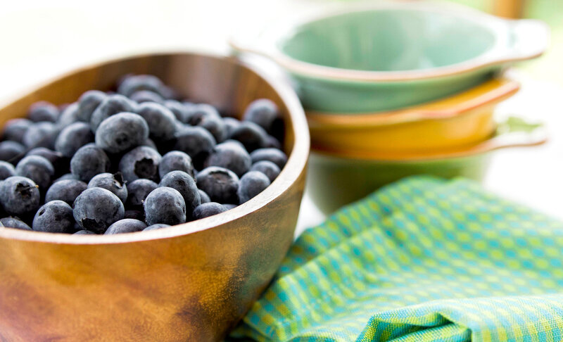 Blueberries in Wooden Bowl