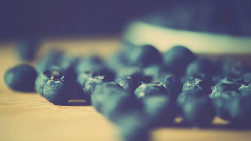 Blueberries on Wooden Surface — Blue, Calm