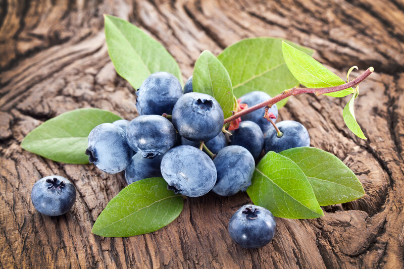 Blueberries on Wooden Surface — Blue, Natural