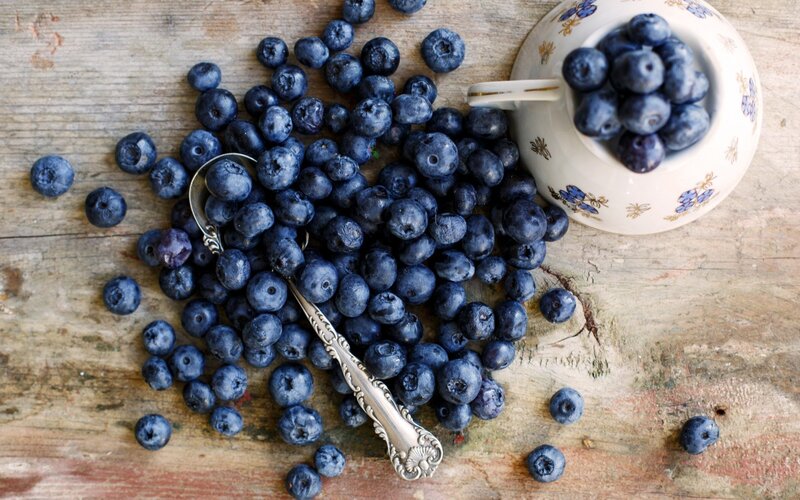 Blueberries on Wooden Surface — Blue