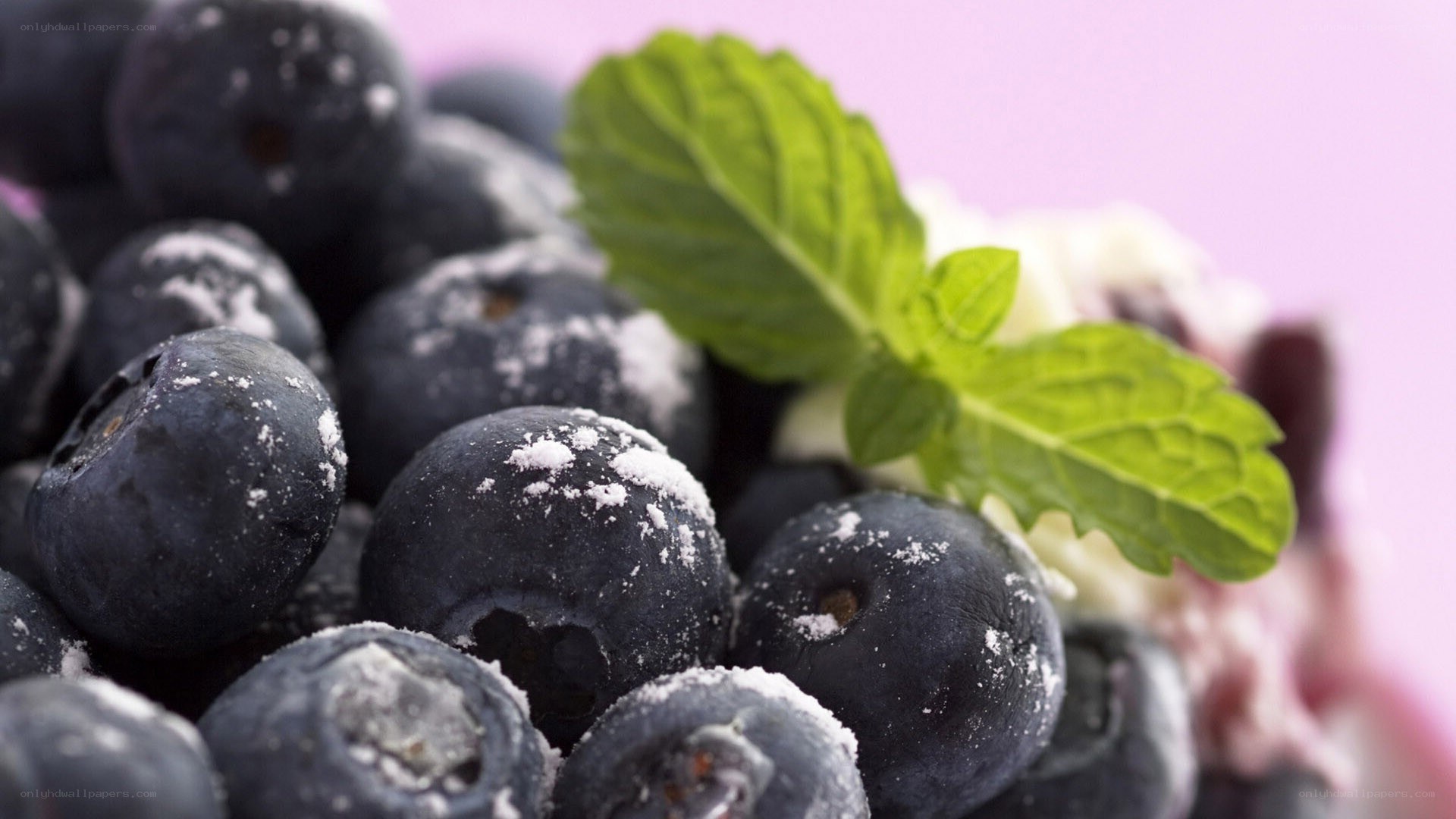 blueberries with mint and powdered sugar