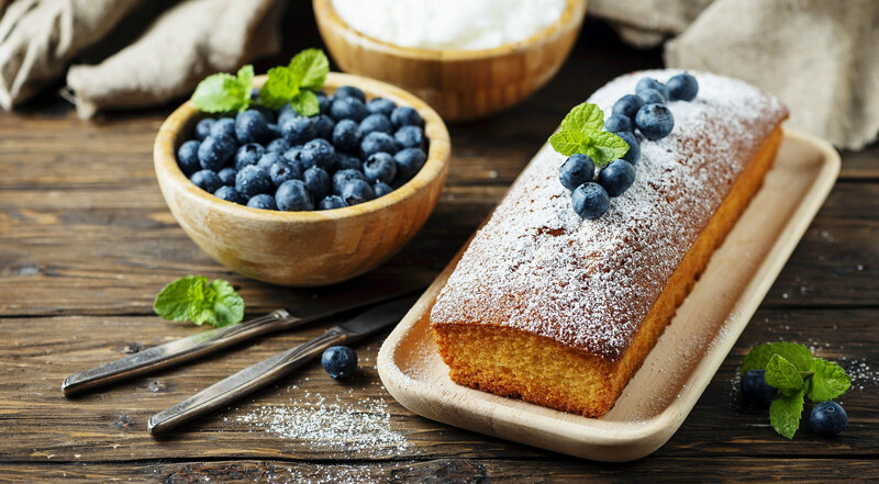 Blueberry Cake on Wood
