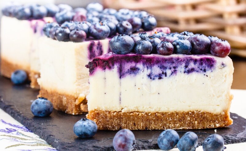 Blueberry Cheesecake Slice — White, Appetizing, Photograph, Blueberries