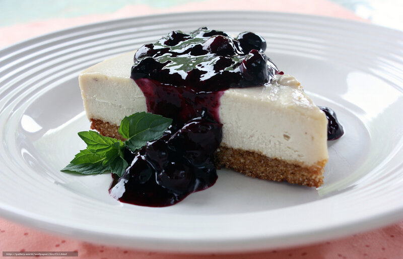 Blueberry Cheesecake Slice — White, Appetizing, Photograph