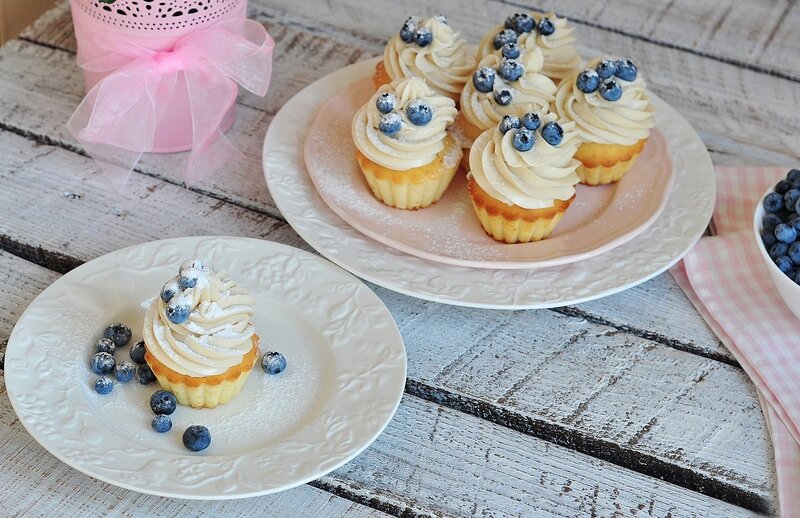 Blueberry Cupcakes on Plates