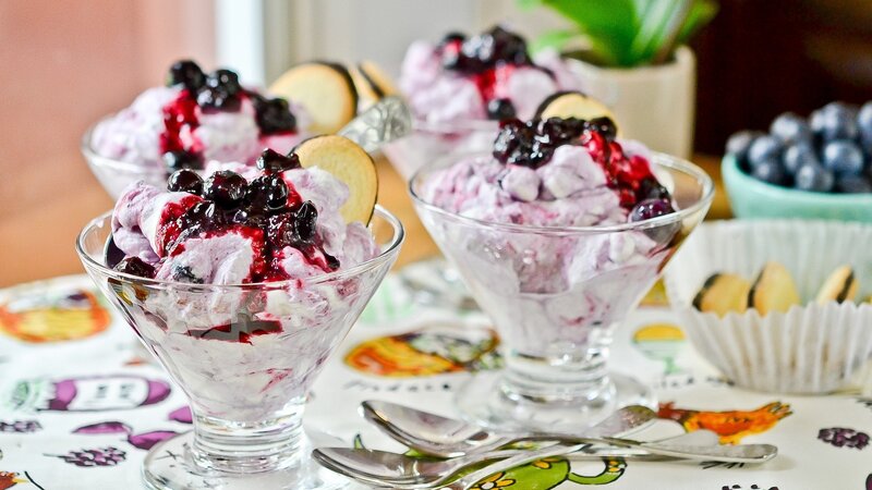 Blueberry dessert in glass cups