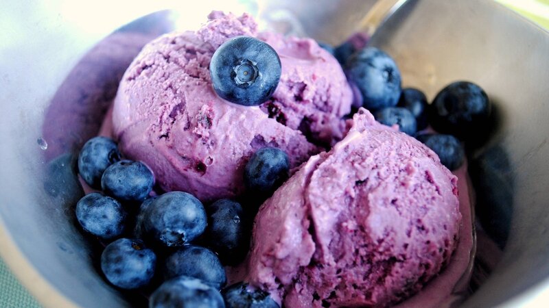 Blueberry ice cream with fresh berries