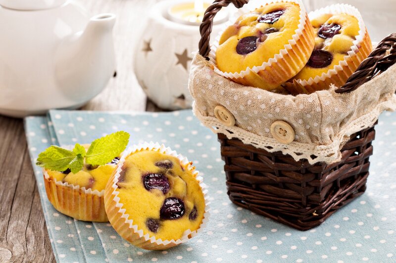 Blueberry Muffins in Basket