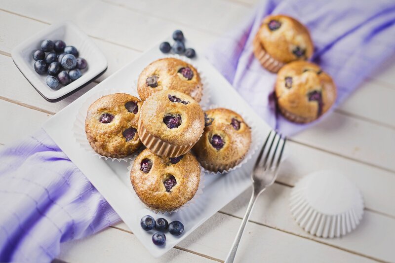 Blueberry Muffins on Plate — White, Calm