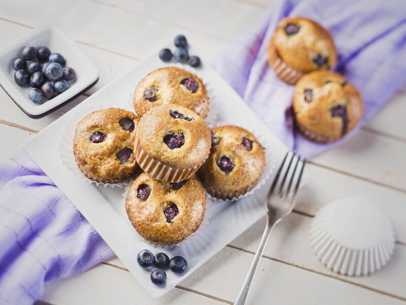 Blueberry Muffins on Plate — White
