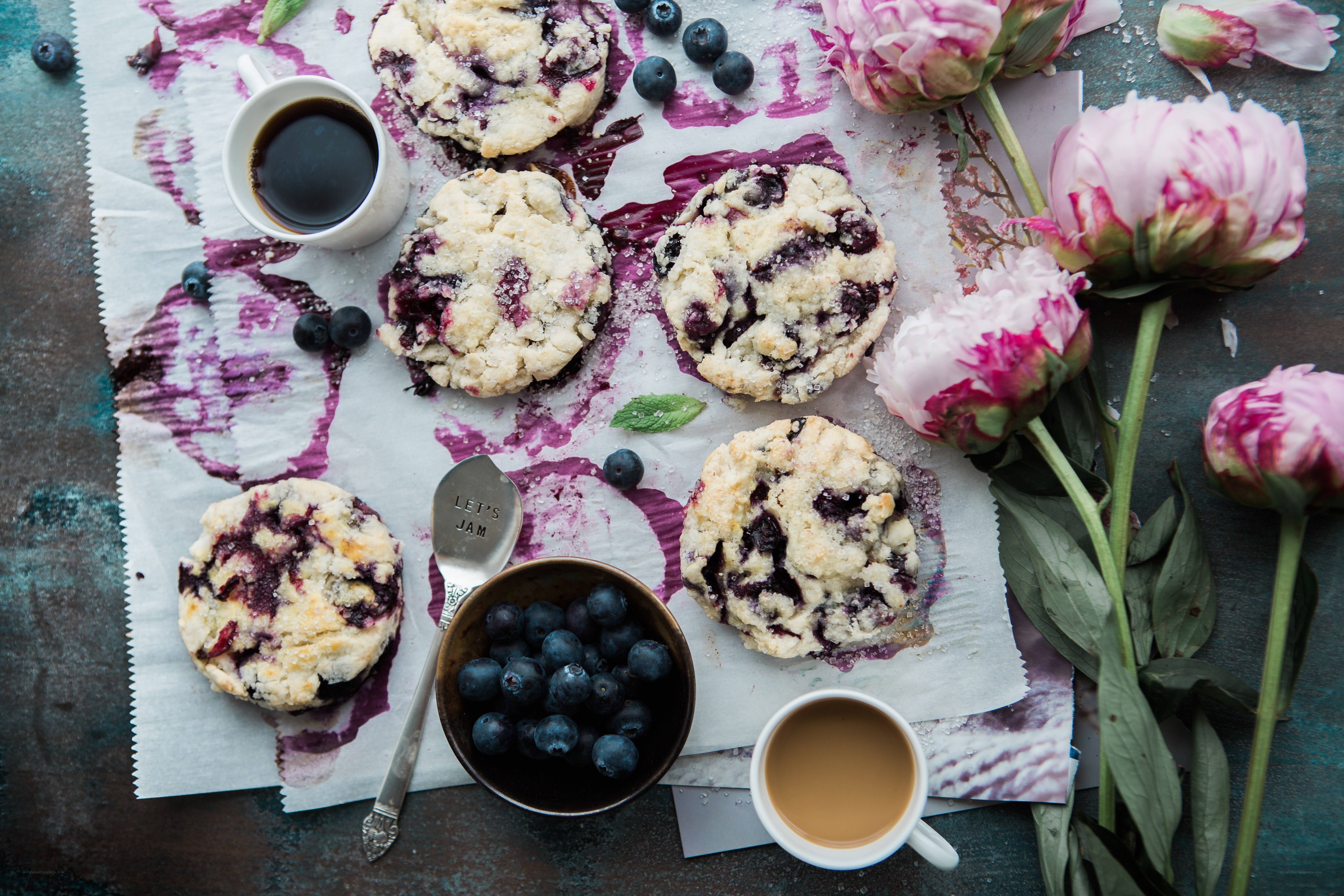Blueberry scones with coffee