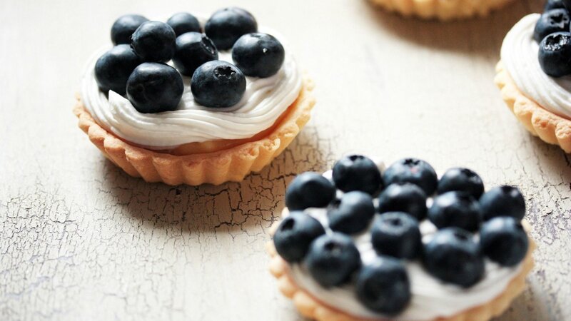 Blueberry Tarts on Table — White, Calm, Photograph