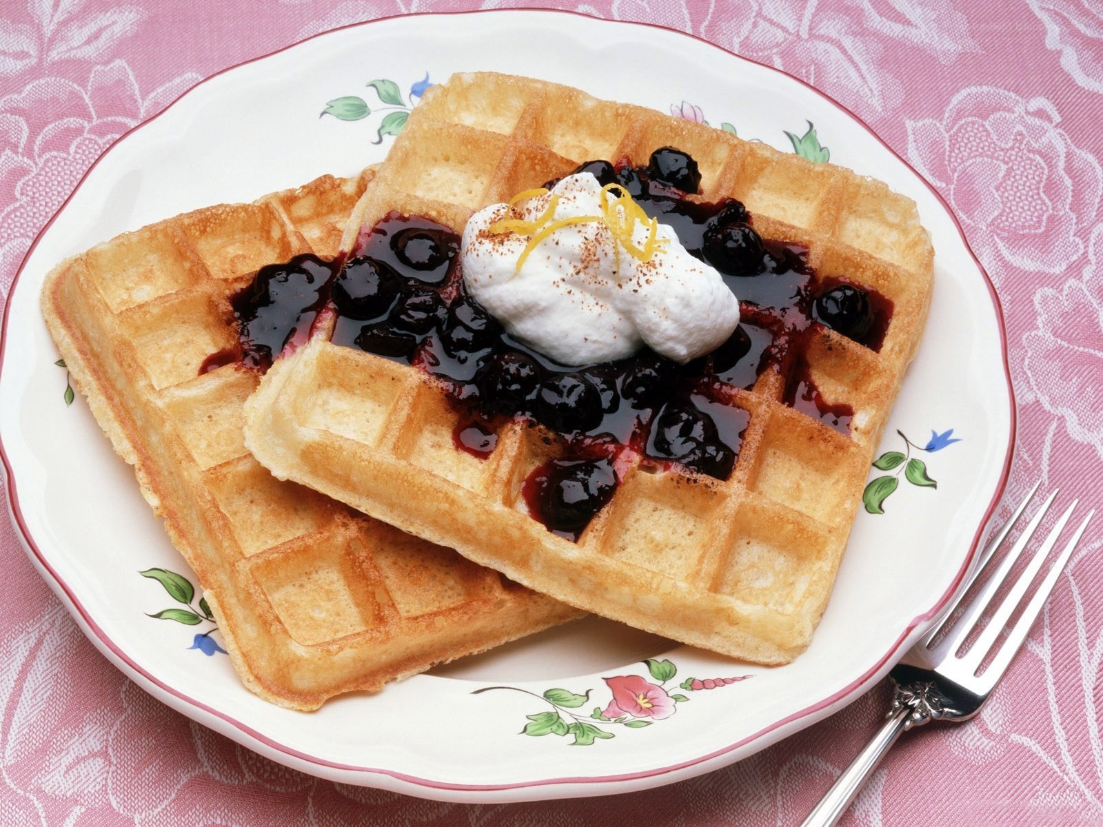 Blueberry waffles with whipped cream