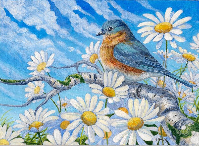 Bluebird on Branch — Blue, Serene, Spring