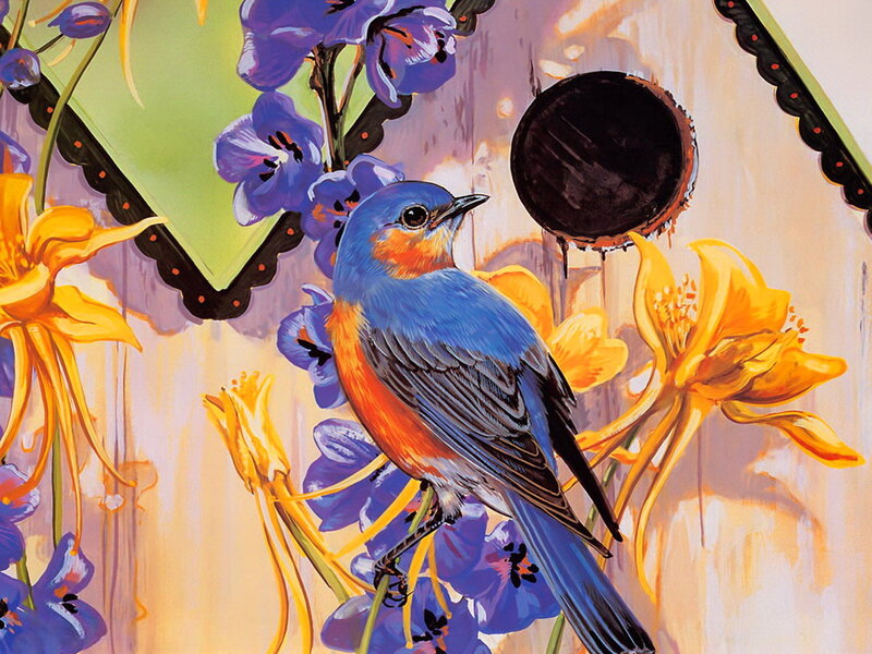Bluebird on Flowers