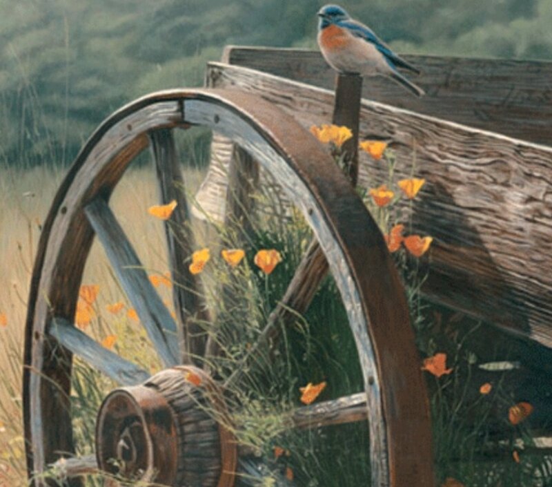 Bluebird on Wagon Wheel