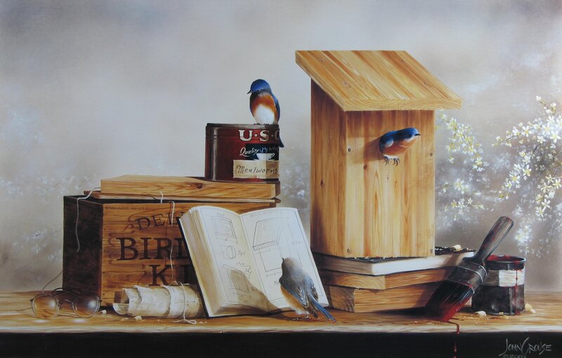 Bluebirds in Birdhouse