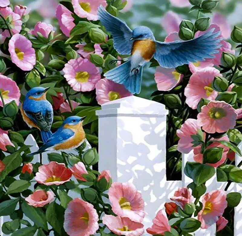 Bluebirds in Flowers