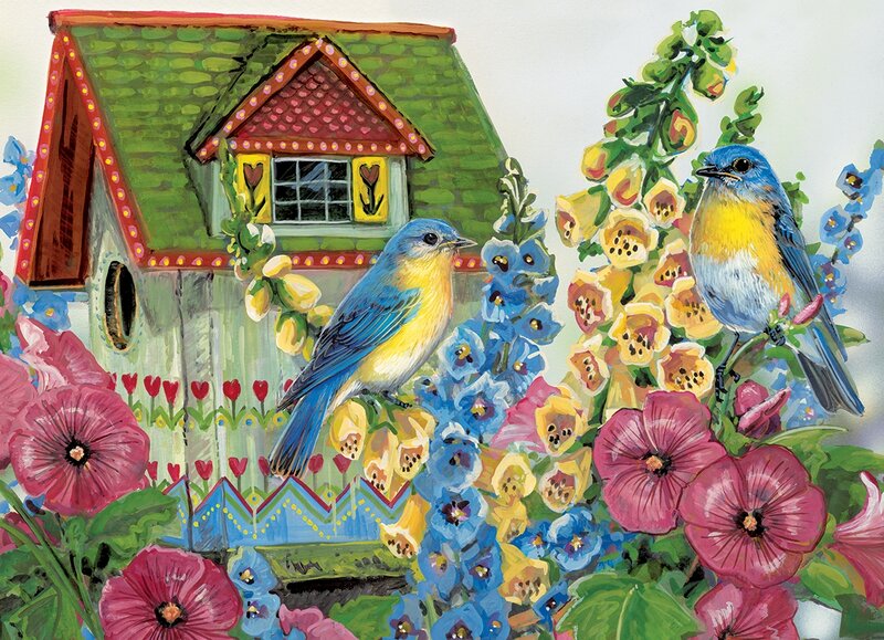 Bluebirds in Garden — Blue, Cheerful, Spring