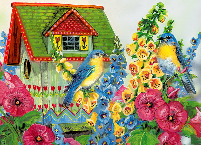 Bluebirds in Garden — Blue