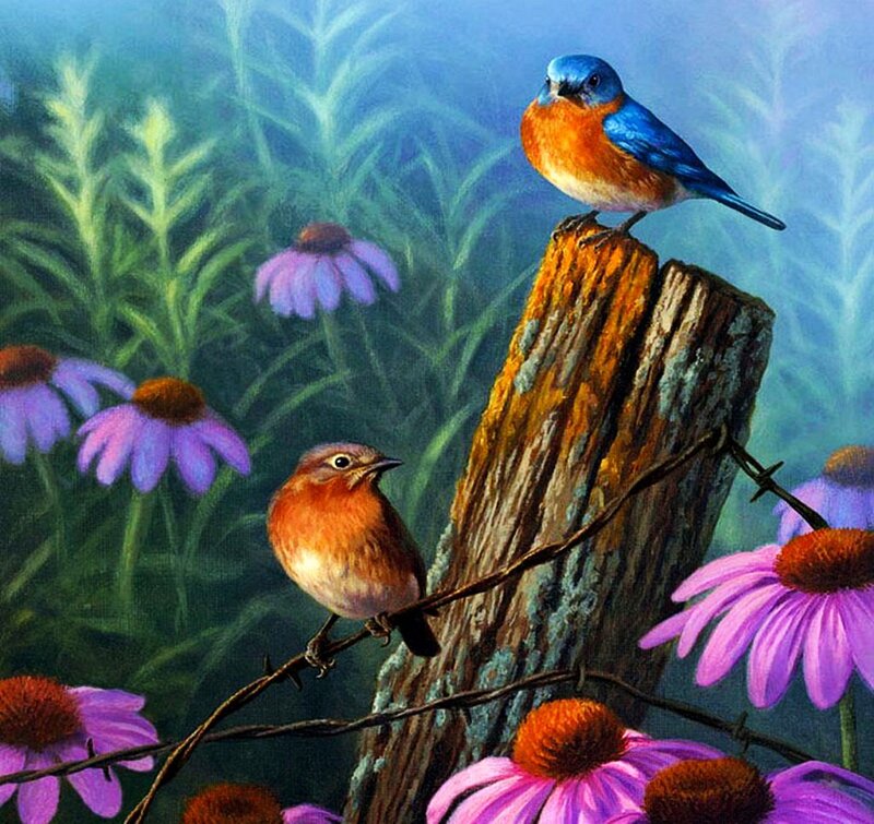 Bluebirds on a Post — Blue