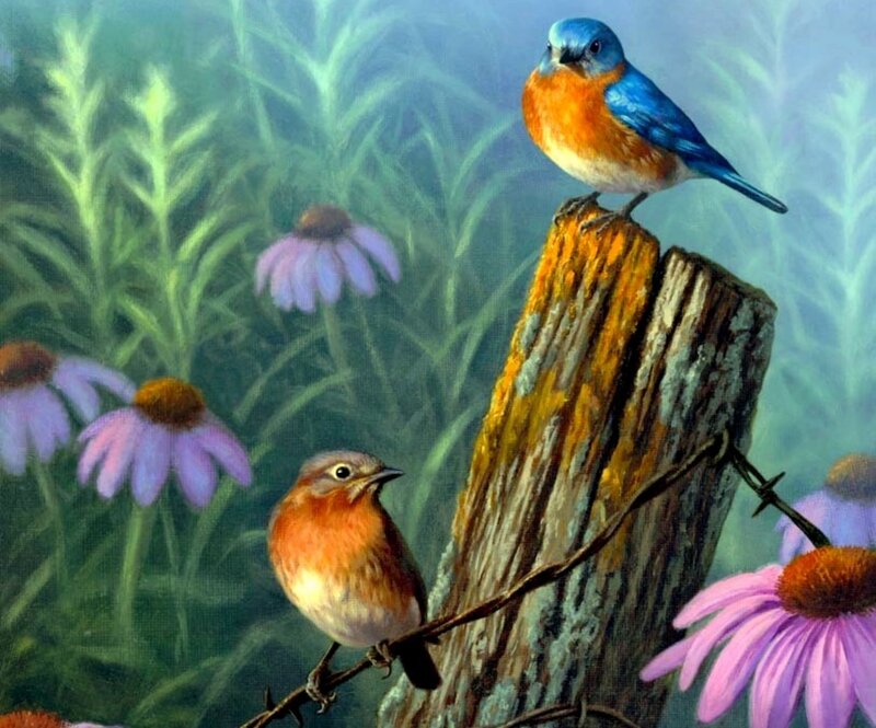 Bluebirds on a Post