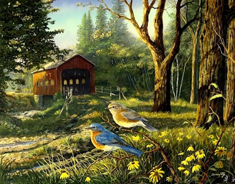Bluebirds on Branch