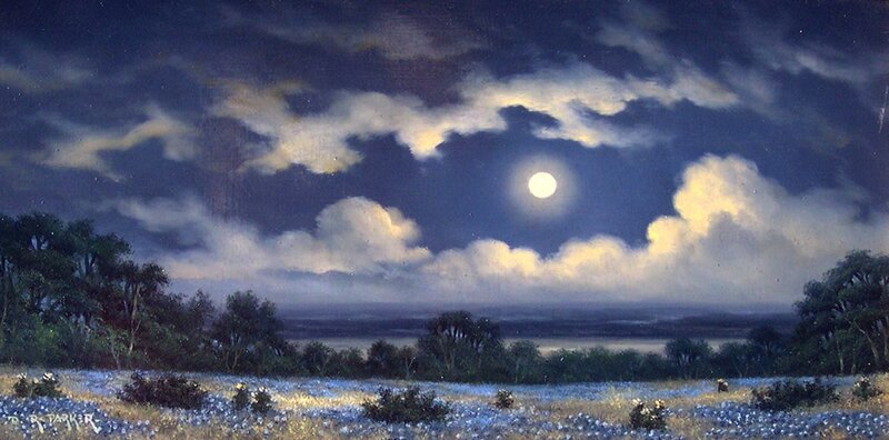 Bluebonnet Field under Moonlight — Blue