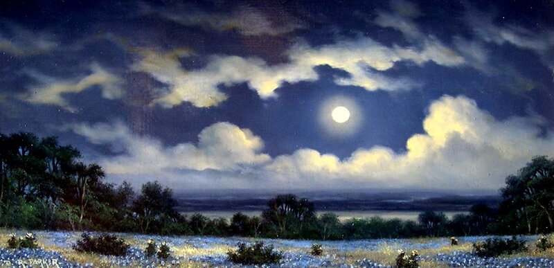 Bluebonnet Field under Moonlight