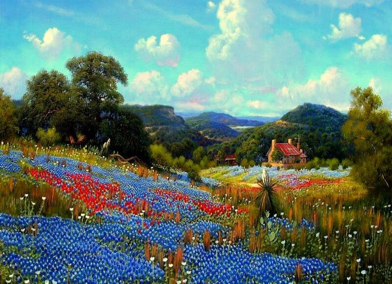 Bluebonnet Field with House