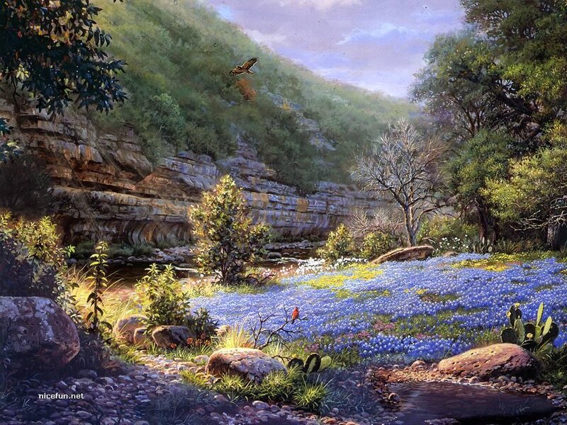 Bluebonnet Field with Stream