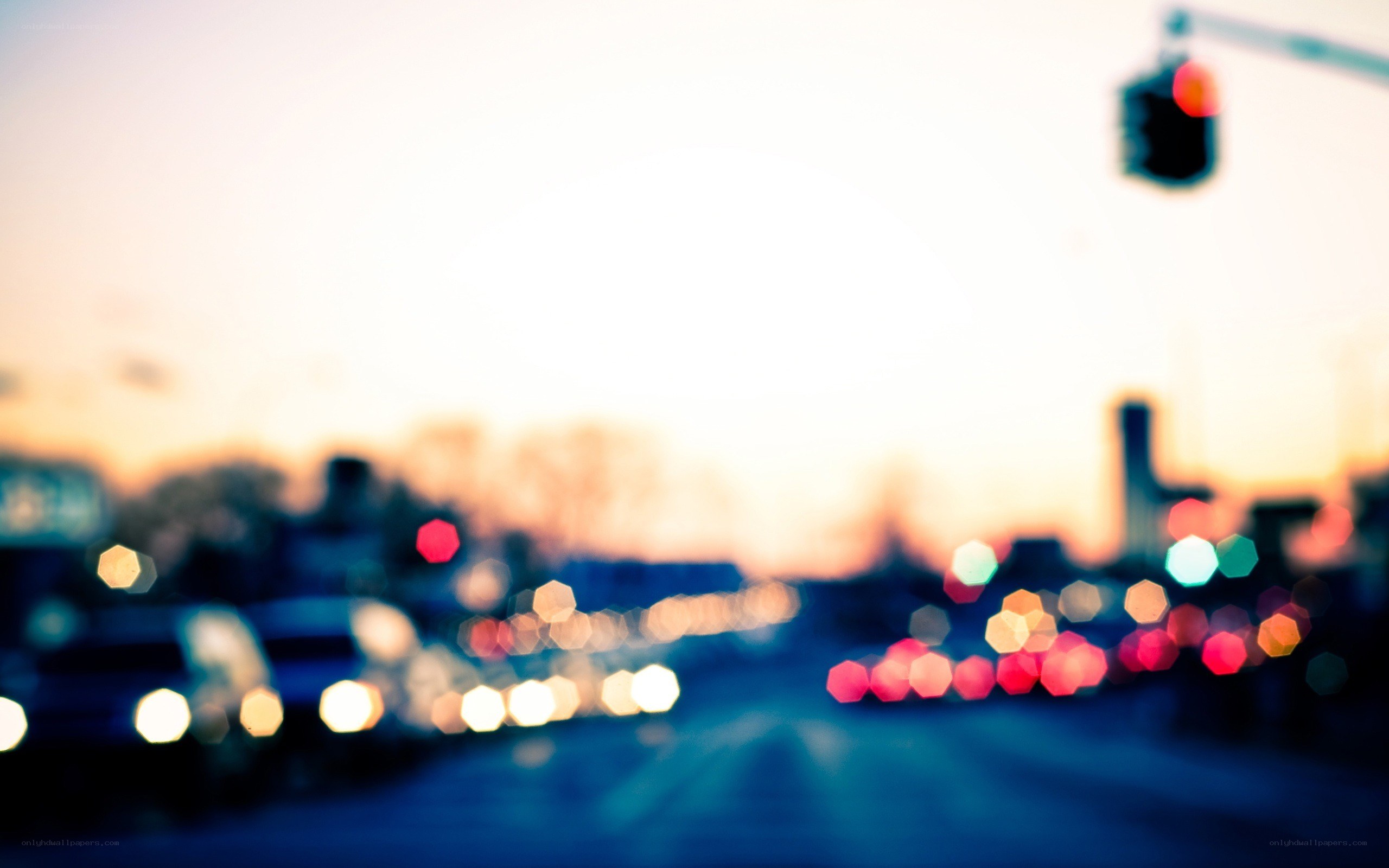 blurred city lights at dusk