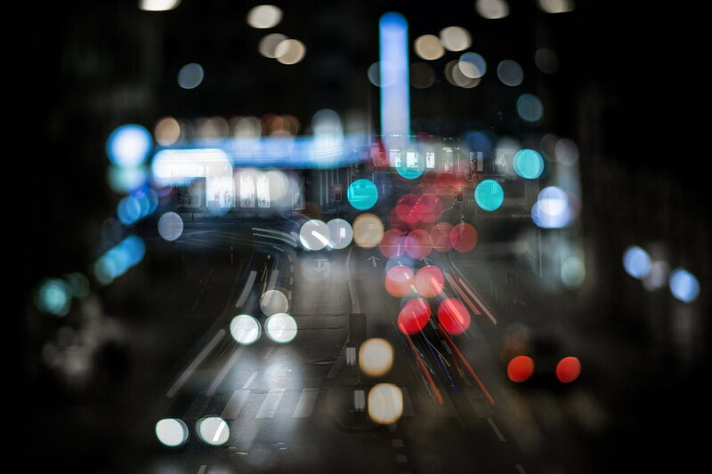 Blurred City Lights at Night — Black, Dynamic
