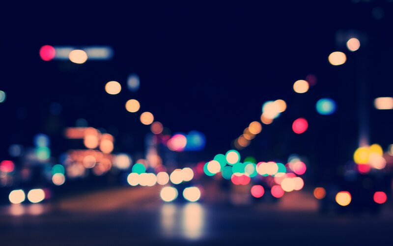 Blurred City Lights at Night — Blue, Calm, Photograph, Cars, Streetlights