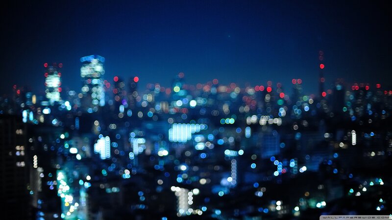 Blurred City Lights at Night — Blue, Dark
