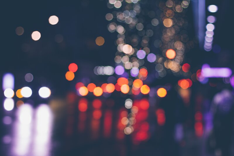 Blurred City Lights at Night — Blue, Dreamy, Photograph, Bokeh