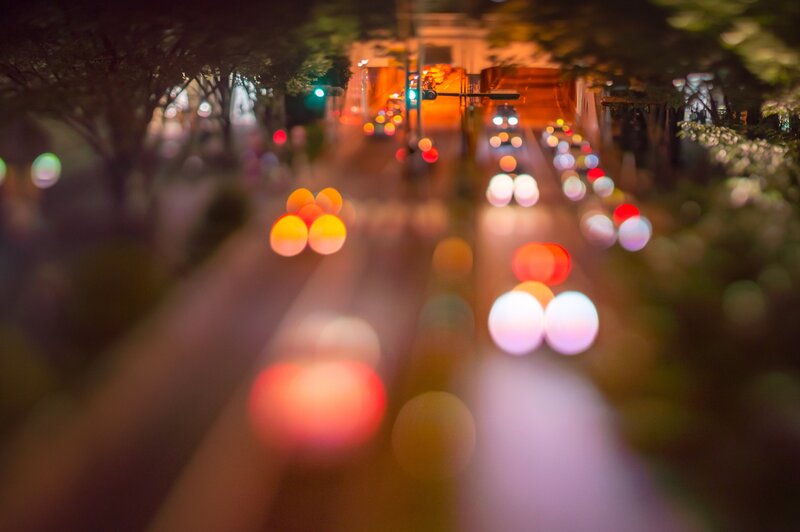 Blurred City Lights at Night — Red, Calm