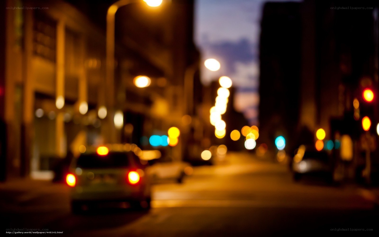 Blurred city street at night