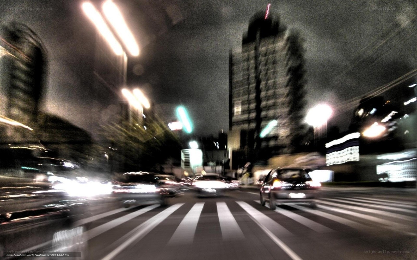 Blurred city street at night
